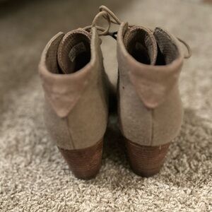 TOMS Oxford heels feature rounded toes, leather/fabricate & wooden heels.